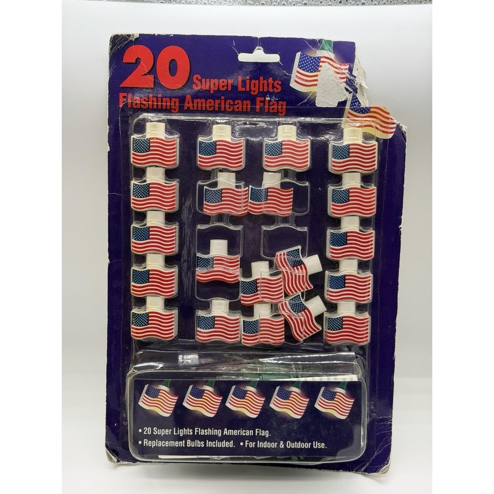 Fourth Of July String Lights Of 20 Blow Mold American Flags-Patriotic- NIB
